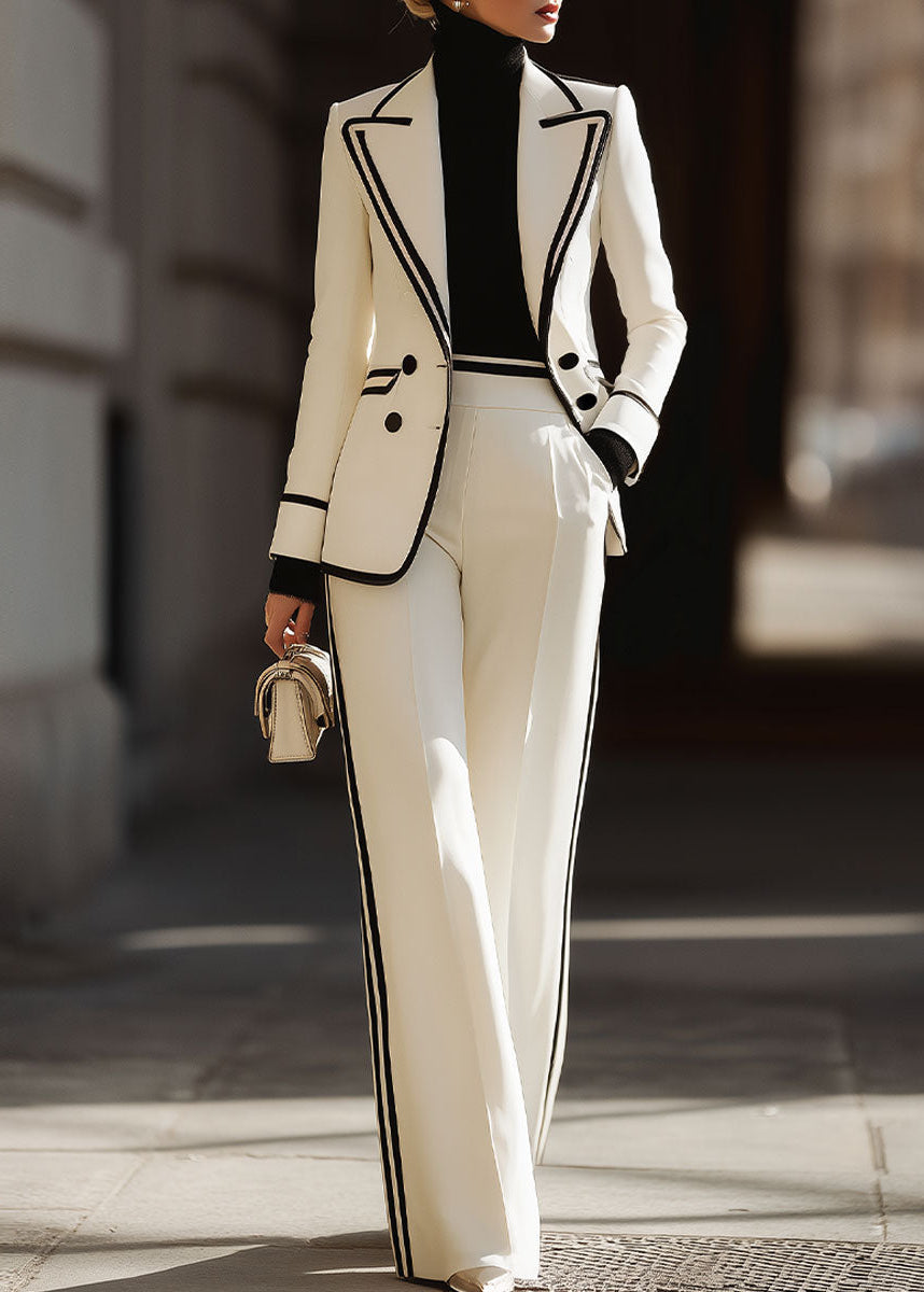 Women's Double Breasted Suit Set with Contrast Trim