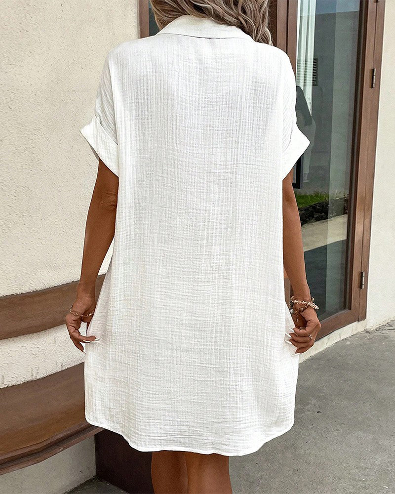 Melissa | V-neck Button Up Summer Linen T-Shirt Mini Dress
