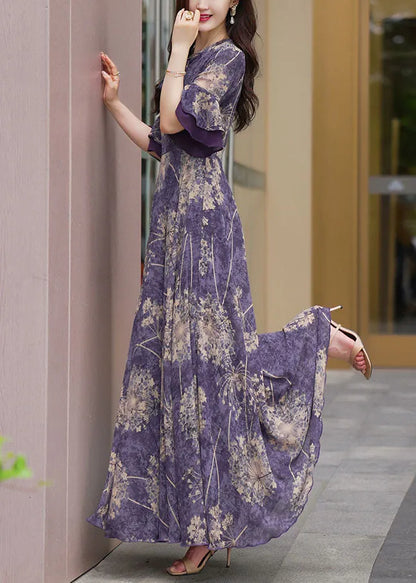Anna | Botanical Print Ruffle Sleeve Maxi Summer Dress