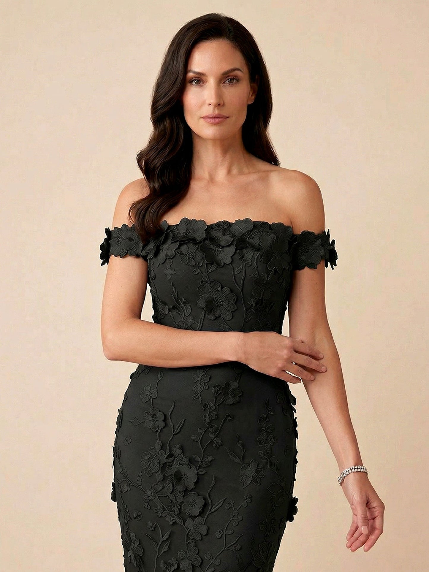Noy | Off Shoulder Floral Mermaid Evening Wedding Guest Dress