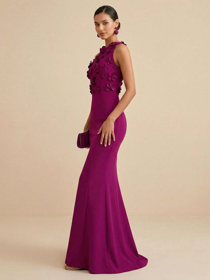 Fucia | High Neck Floral Mermaid Formal Bridesmaid Dress