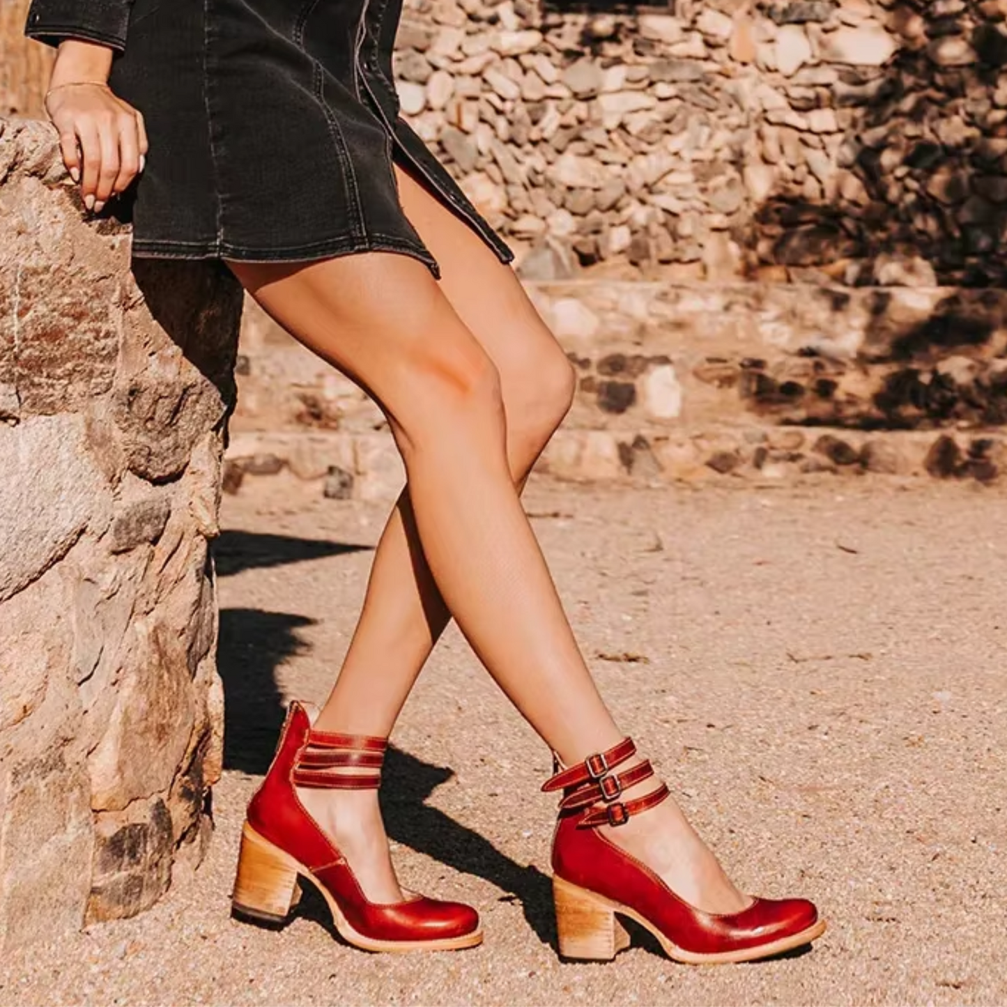 Miranda | Cushioned Triple-Buckle Block-Heel Sandals