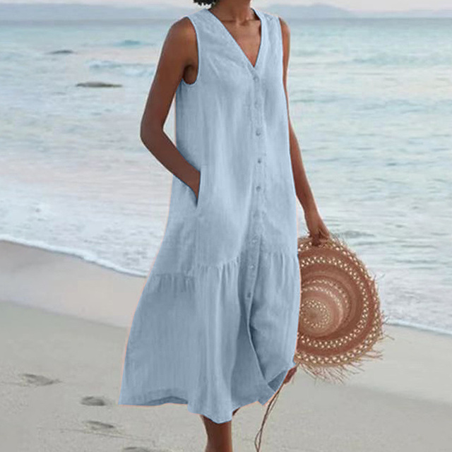 Barbara | Sleeveless Button Down Midi Summer Dress