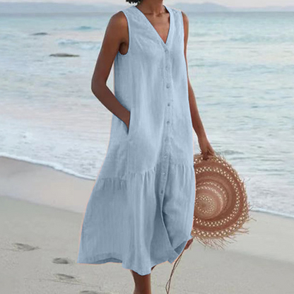 Barbara | Sleeveless Button Down Midi Summer Dress