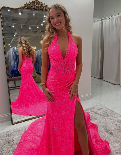 Nora | Sequined Halter Mermaid Bridesmaid Dress