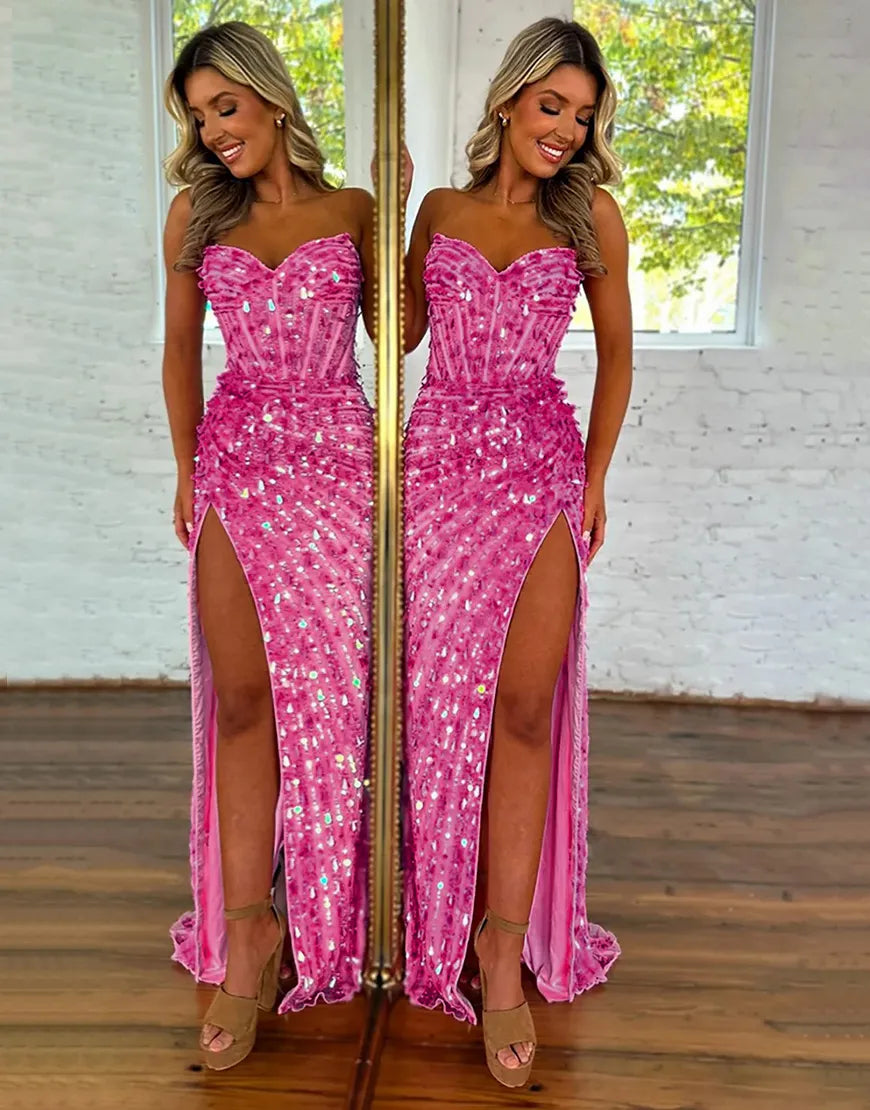 Flora | Sequin Boned Corset Open Back Prom Dress