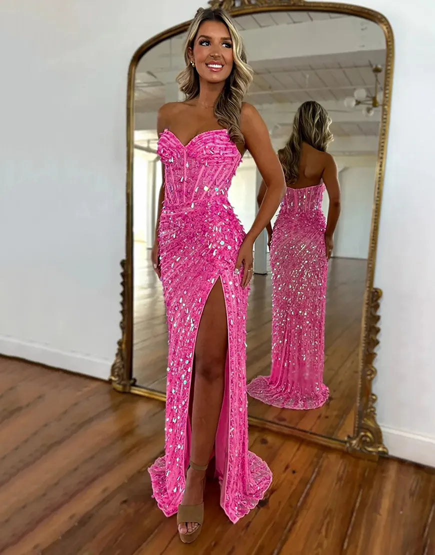 Flora | Sequin Boned Corset Open Back Prom Dress