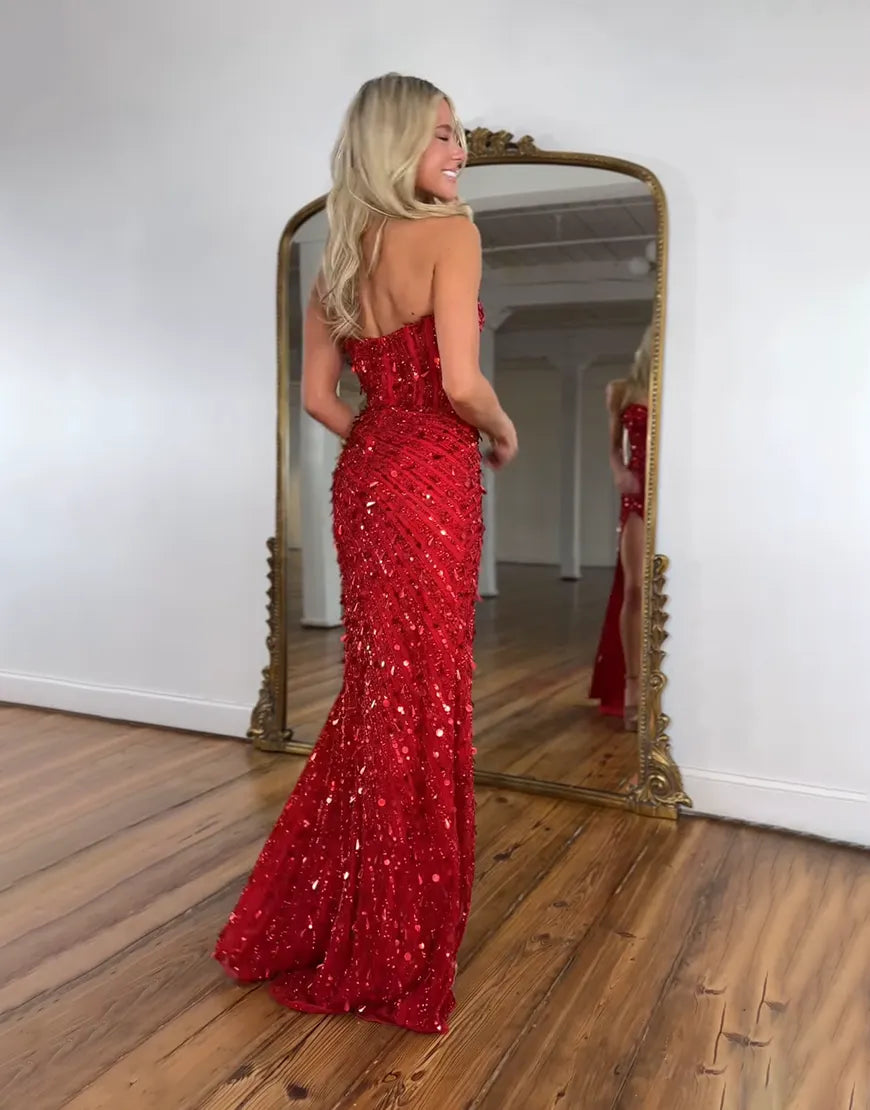 Flora | Sequin Boned Corset Open Back Prom Dress
