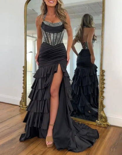 Alondra | Sequin Boned Corset Ruffle Tiered Mermaid Bridesmaid Dress