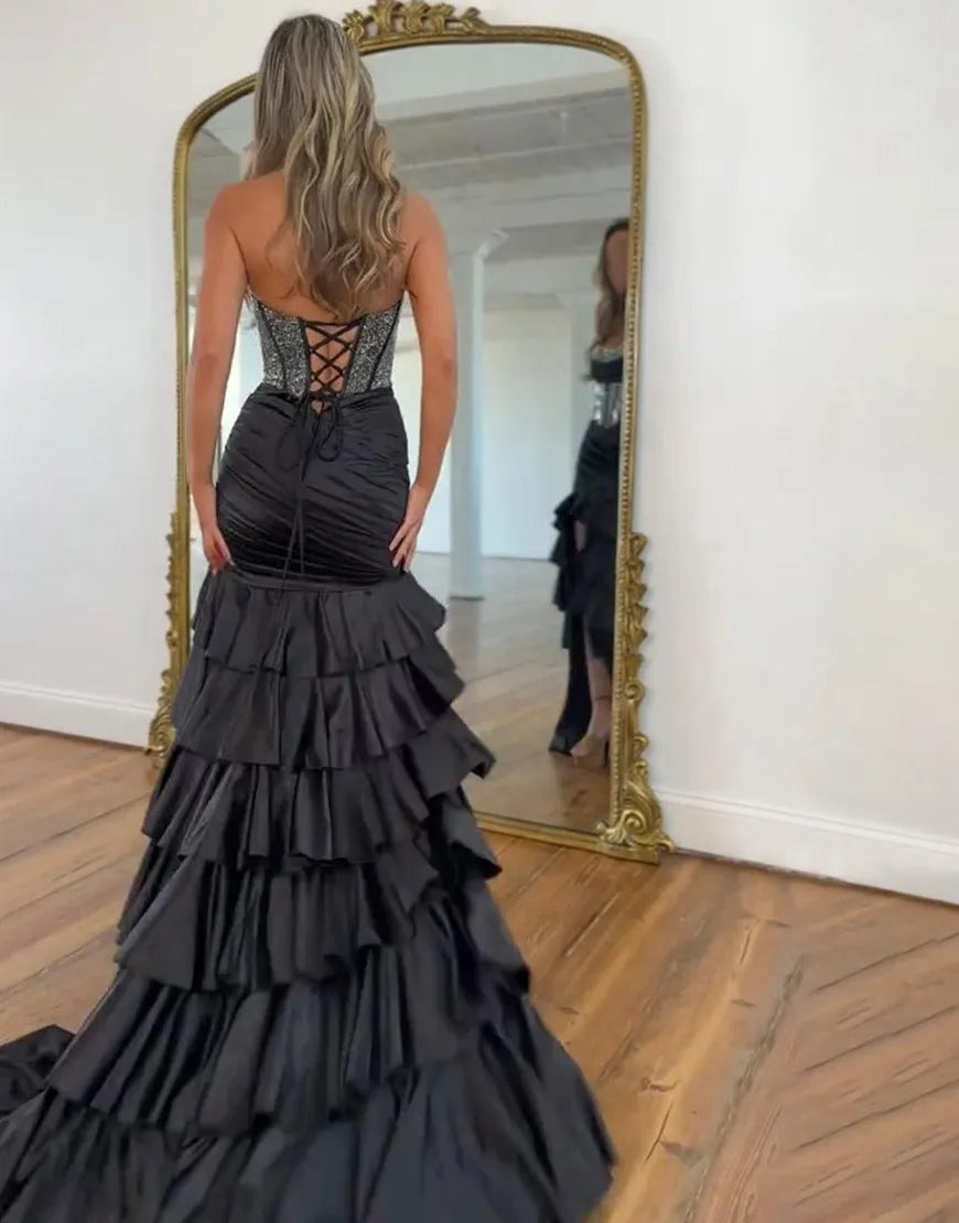 Alondra | Sequin Boned Corset Ruffle Tiered Mermaid Bridesmaid Dress
