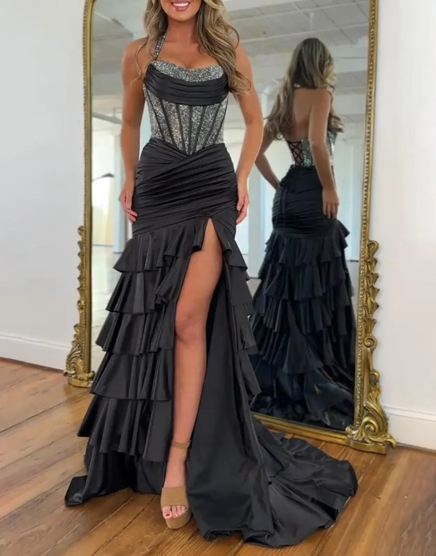 Alondra | Sequin Boned Corset Ruffle Tiered Mermaid Bridesmaid Dress