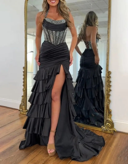 Alondra | Sequin Boned Corset Ruffle Tiered Mermaid Bridesmaid Dress