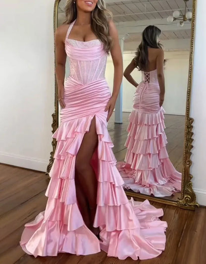 Alondra | Sequin Boned Corset Ruffle Tiered Mermaid Bridesmaid Dress