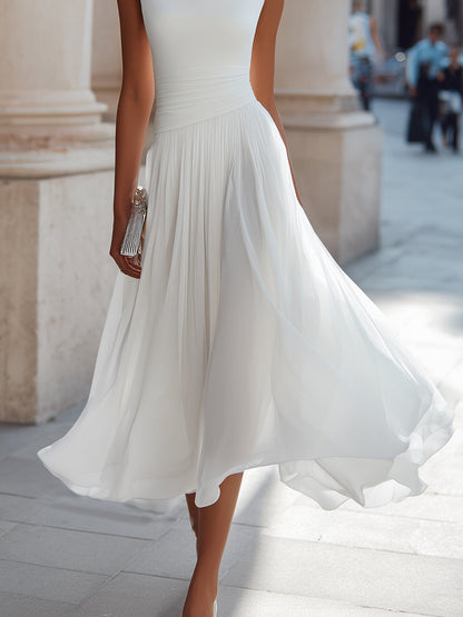 Donna | Flowy Neck Chiffon Formal Midi Dress