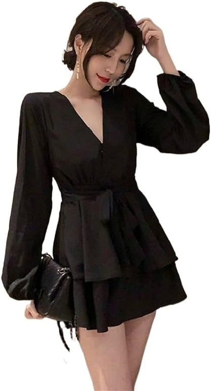 Portia | Lantern Sleeve V-Neck Mini Summer Dress