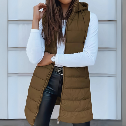 Raine | Women's Sleeveless Hooded Longline Puffer Vest