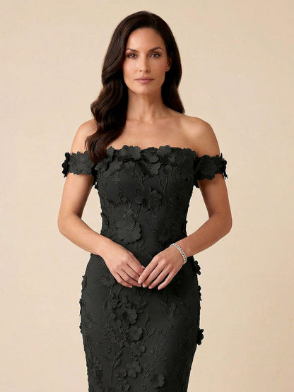 Noy | Off Shoulder Floral Mermaid Evening Wedding Guest Dress