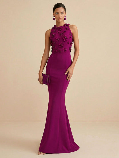 Fucia | High Neck Floral Mermaid Formal Bridesmaid Dress