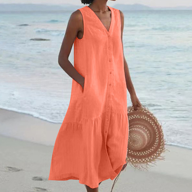 Barbara | Sleeveless Button Down Midi Summer Dress