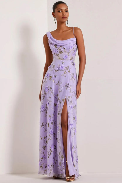 Addison | Floral Boned Corset Cowl Neck Maxi Bridesmaid Dress