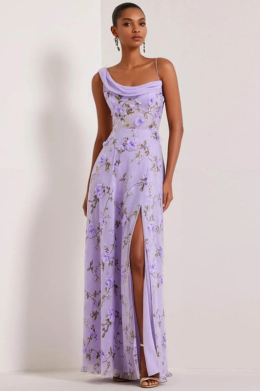 Addison | Floral Boned Corset Cowl Neck Maxi Bridesmaid Dress