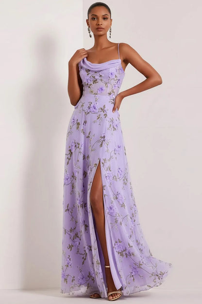 Addison | Floral Boned Corset Cowl Neck Maxi Bridesmaid Dress