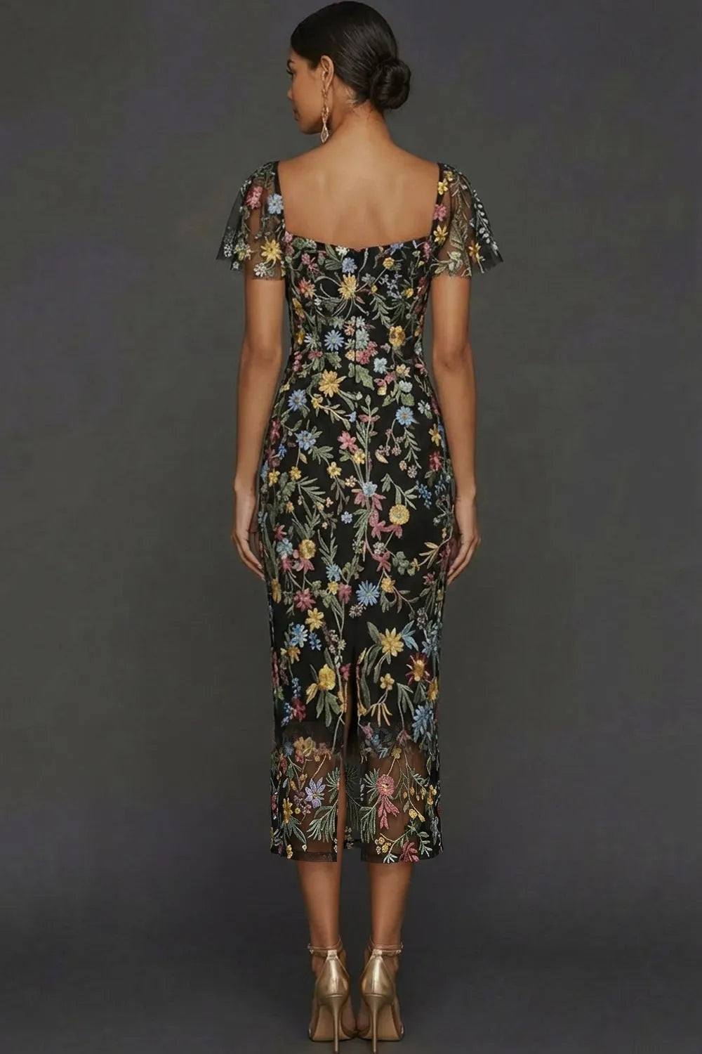 Sally | Botanical Print Embroidered Summer Wedding Guest Midi Dress