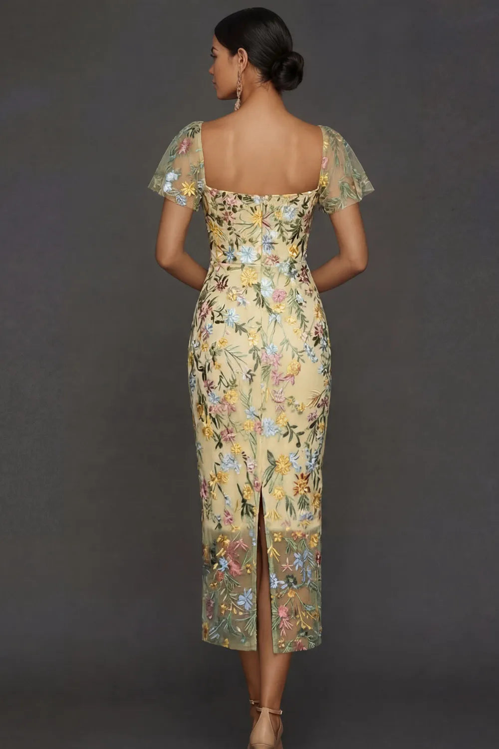 Sally | Botanical Print Embroidered Summer Wedding Guest Midi Dress