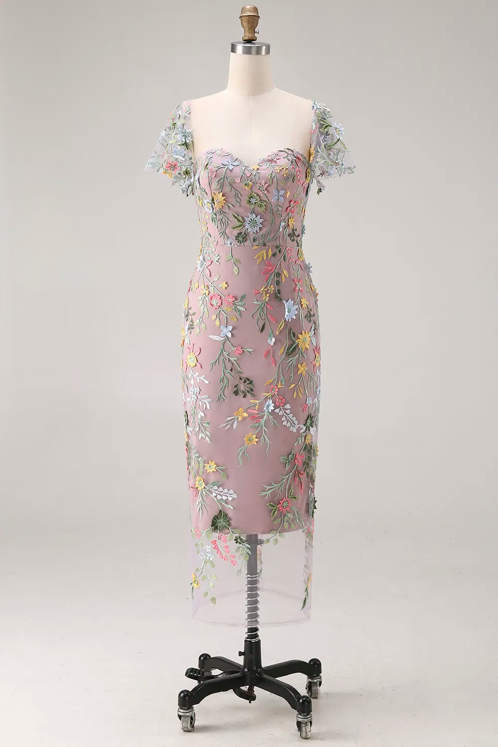 Sally | Botanical Print Embroidered Summer Wedding Guest Midi Dress