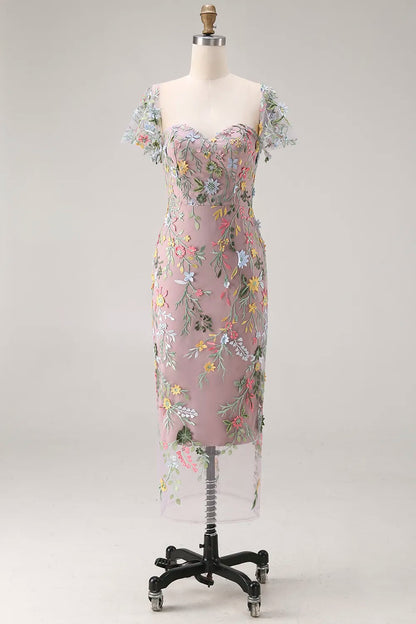 Sally | Botanical Print Embroidered Summer Wedding Guest Midi Dress