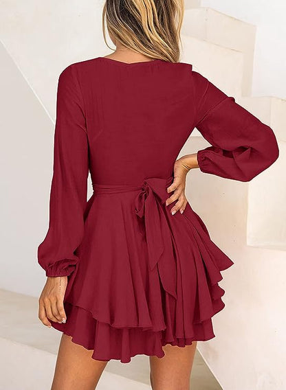 Portia | Lantern Sleeve V-Neck Mini Summer Dress
