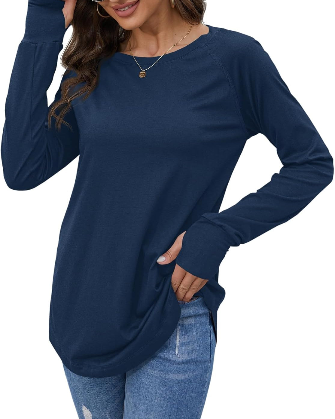 Women's Long Sleeve Tunic Top With Thumbhole Cuffs