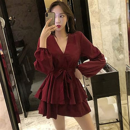 Portia | Lantern Sleeve V-Neck Mini Summer Dress