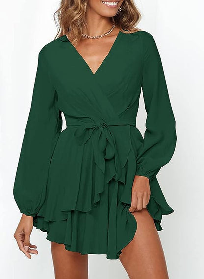 Portia | Lantern Sleeve V-Neck Mini Summer Dress