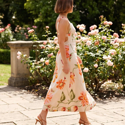 Azalea | Floral Square Neck Backless Maxi Sundress