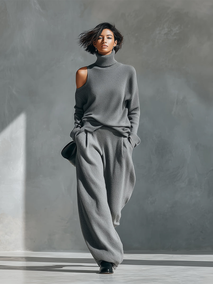 Women's One Shoulder Cut Out Knit Two-Piece Set