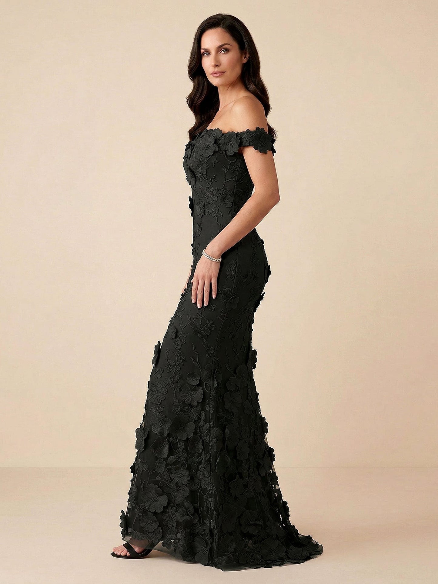 Noy | Off Shoulder Floral Mermaid Evening Wedding Guest Dress