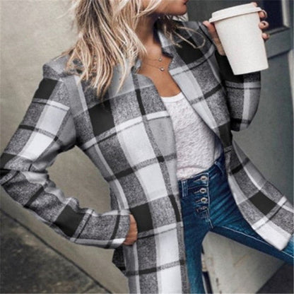 Women's Herringbone Textured Blazer Collarless Open Front Coat