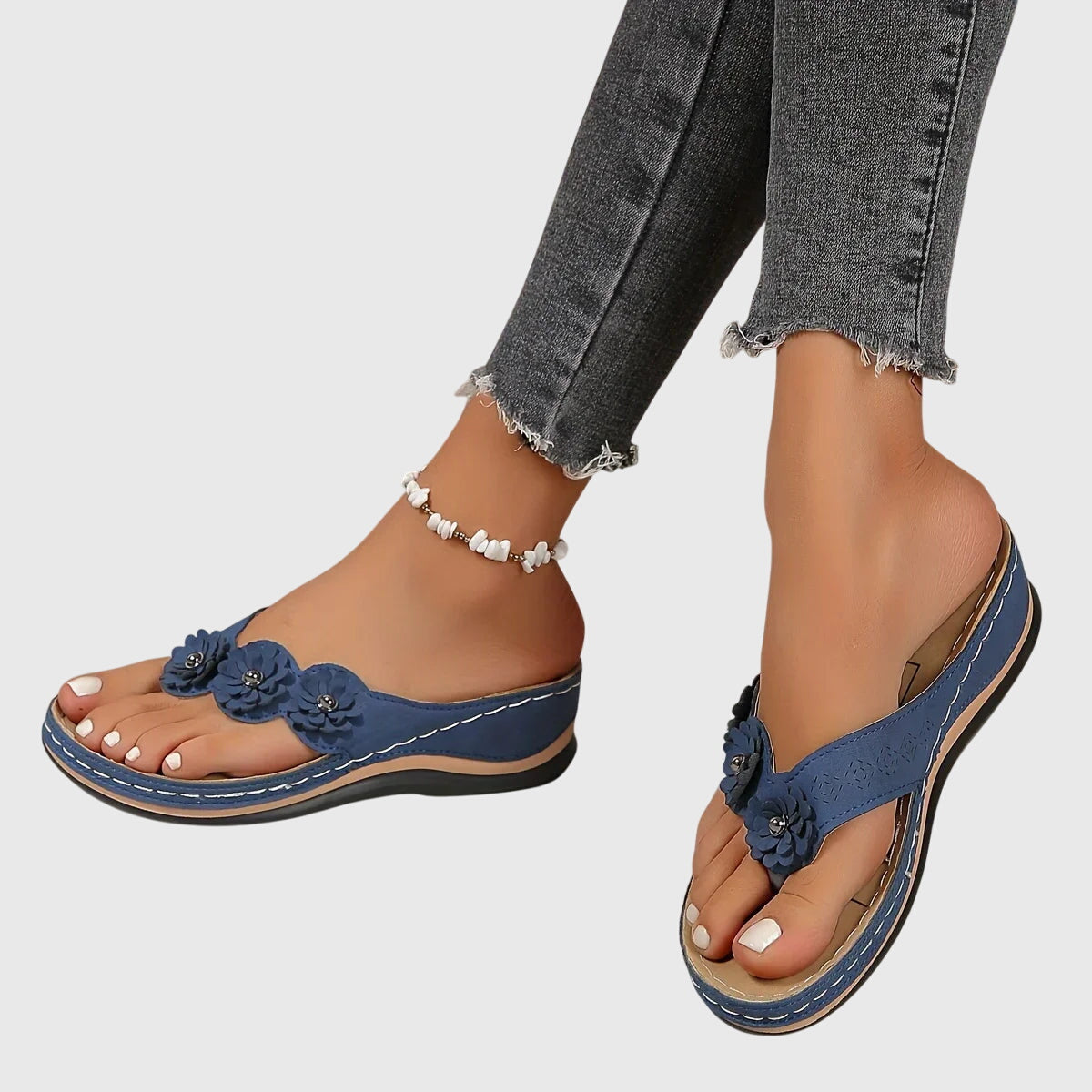 Allison | Flower Wedge-Heel Flip Flop Comfort Sandals
