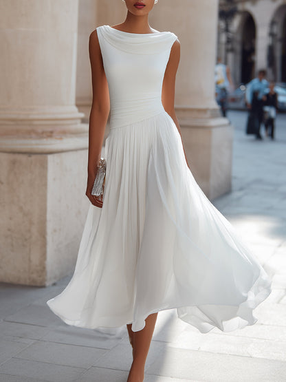 Donna | Flowy Neck Chiffon Formal Midi Dress