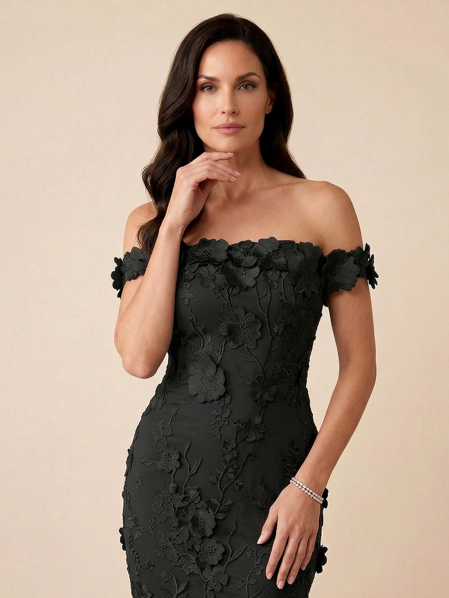 Noy | Off Shoulder Floral Mermaid Evening Wedding Guest Dress