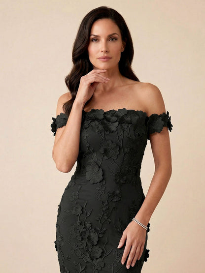 Noy | Off Shoulder Floral Mermaid Evening Wedding Guest Dress