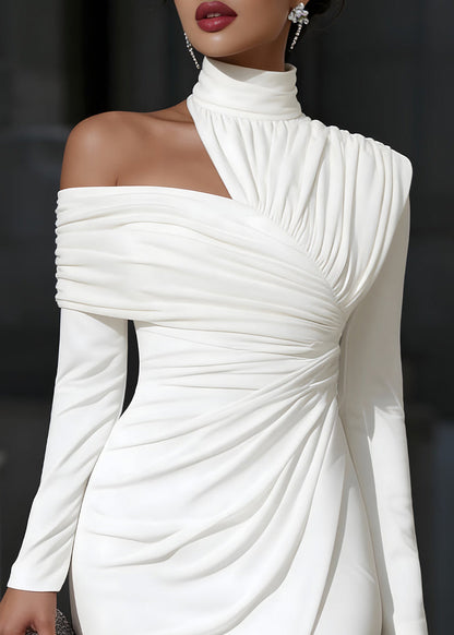 Women's Asymmetric Midi Dress with Draped One Shoulder
