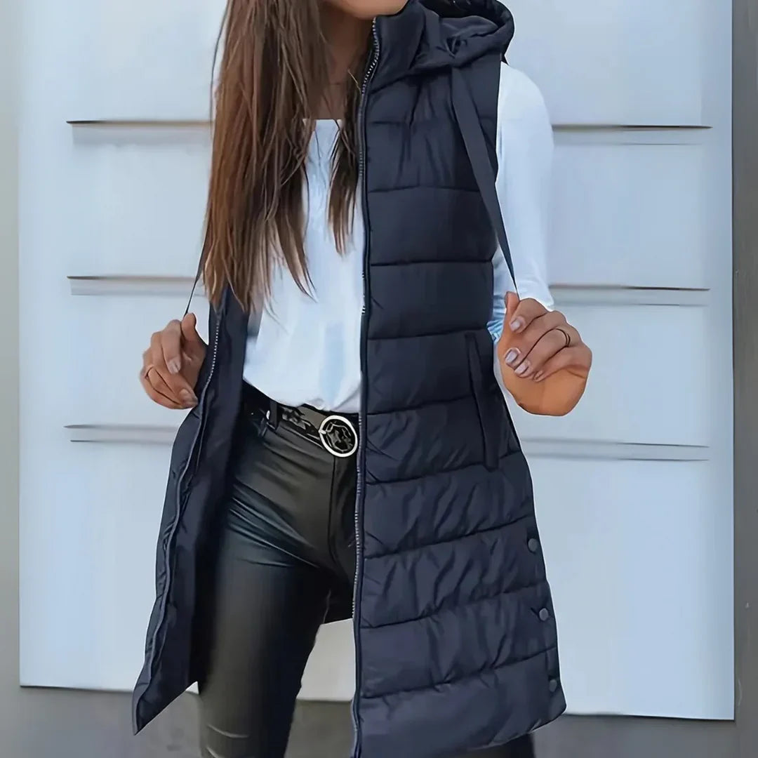 Raine | Women's Sleeveless Hooded Longline Puffer Vest