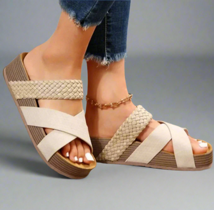 Janie | Woven Strap Chunky Platform Slide Sandals