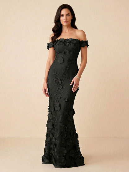 Noy | Off Shoulder Floral Mermaid Evening Wedding Guest Dress