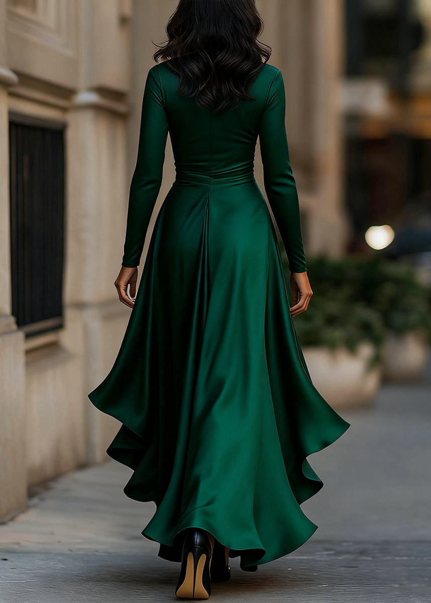 Women's Satin Wrap Dress High Low Ruffle Detail