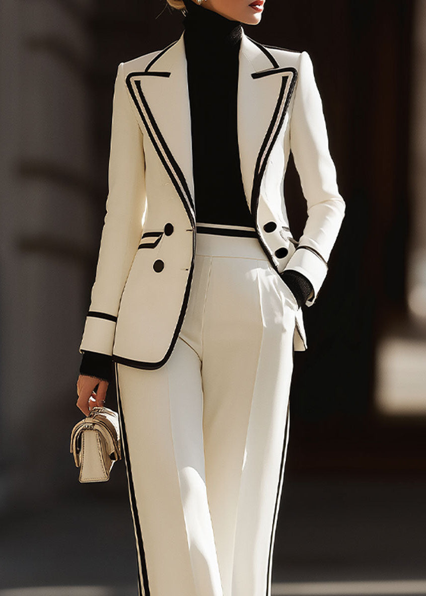 Women's Double Breasted Suit Set with Contrast Trim