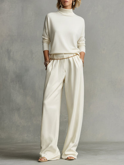 Women's Ivory Oversized Knit Turtleneck Top
