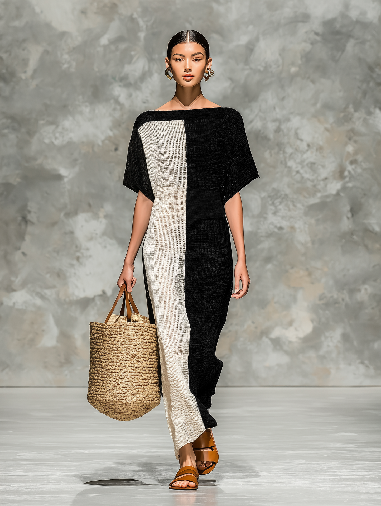 Women's Boat Neck Short Sleeve Knit Maxi Dress
